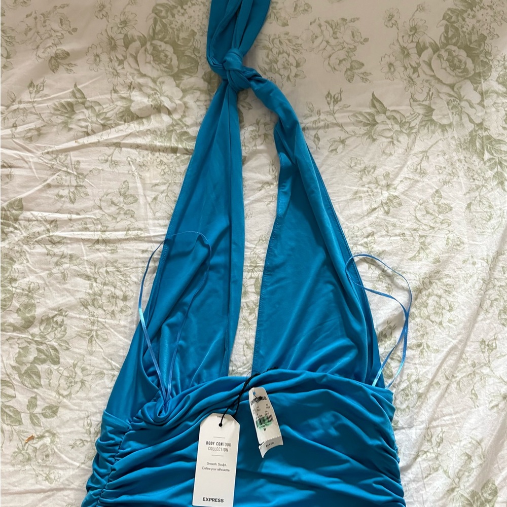 Express Blue Ruched Crop Tank Top - Picture 4 of 4